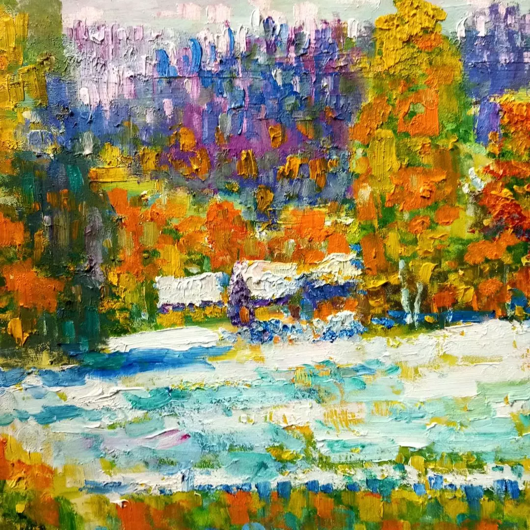Картина. Сулеков Юрий Озеро, оргалит, масло, 61,5х61,5см. Авторская живопись.