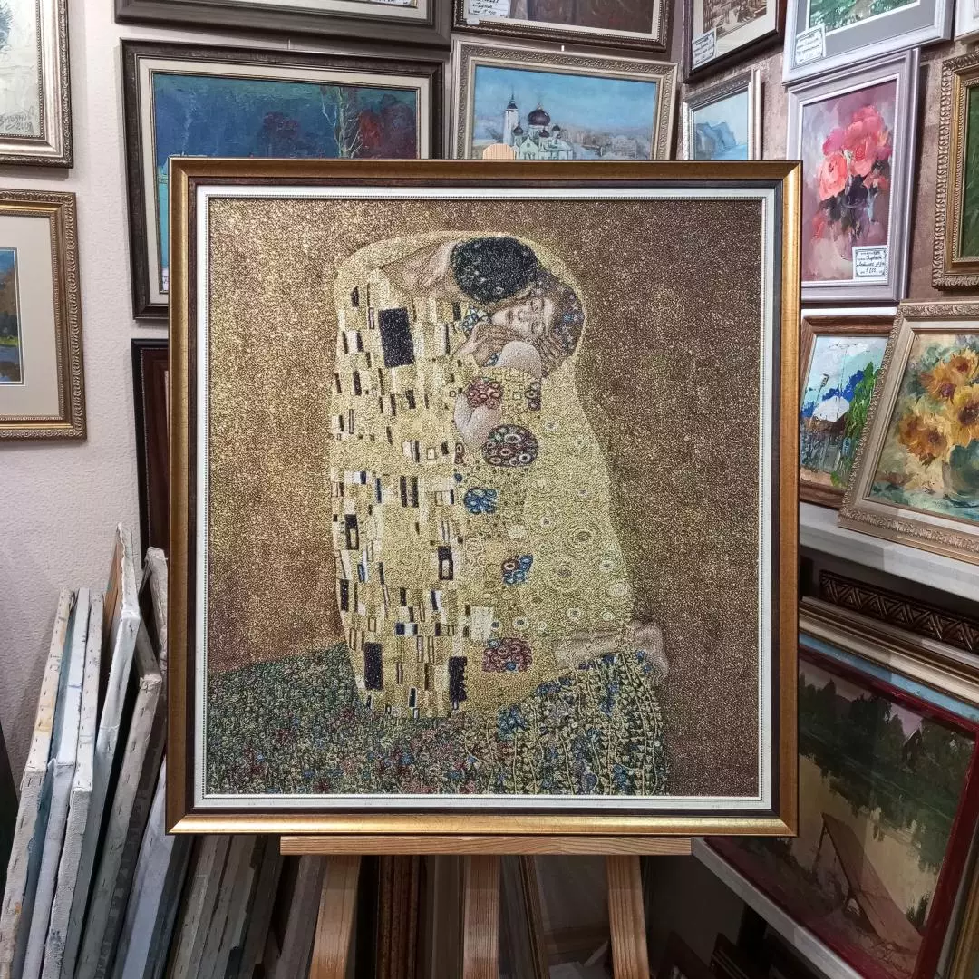 Гобелен в раме. Климт. Поцелуй. 77х72 см
