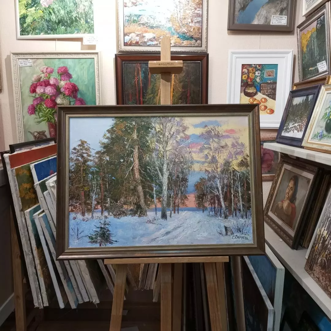 Картина. Стефан Домусчи. Зимний закат. Холст, масло. 50х70 см. Авторская живопись.