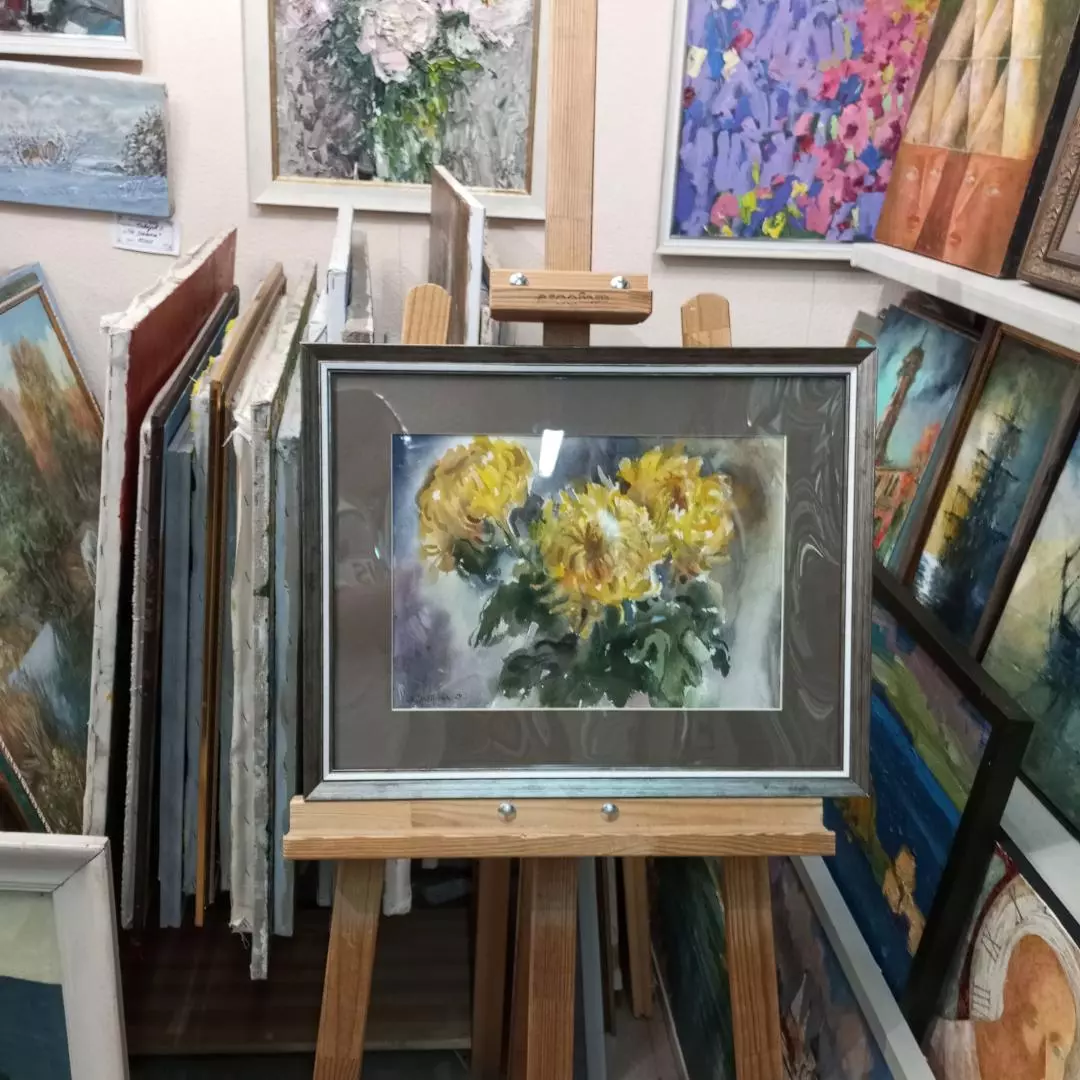 Картина. Оксана Смотрова. Хризантемы. Бумага, акварель. 25х35 см. Авторская живопись.