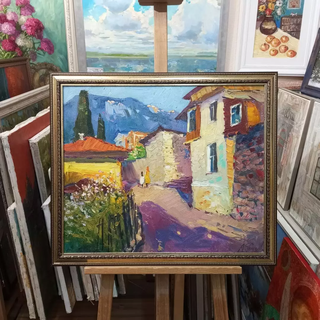 Картина. Александр Филиппов. Солнечная улочка Гурзуфа. Холст, масло. 50х60 см. Авторская живопись.