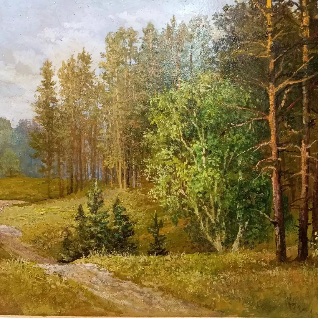 Картина. Виктор Мириленко. Сосновый лес Ступино. ДВП, масло, акрил. 35х50 см. Авторская живопись.