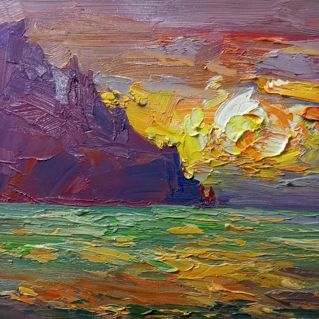 Картина. Александр Филиппов. Яркое утро Курортное Крым. Холст, масло. 30х70 см. Авторская живопись.