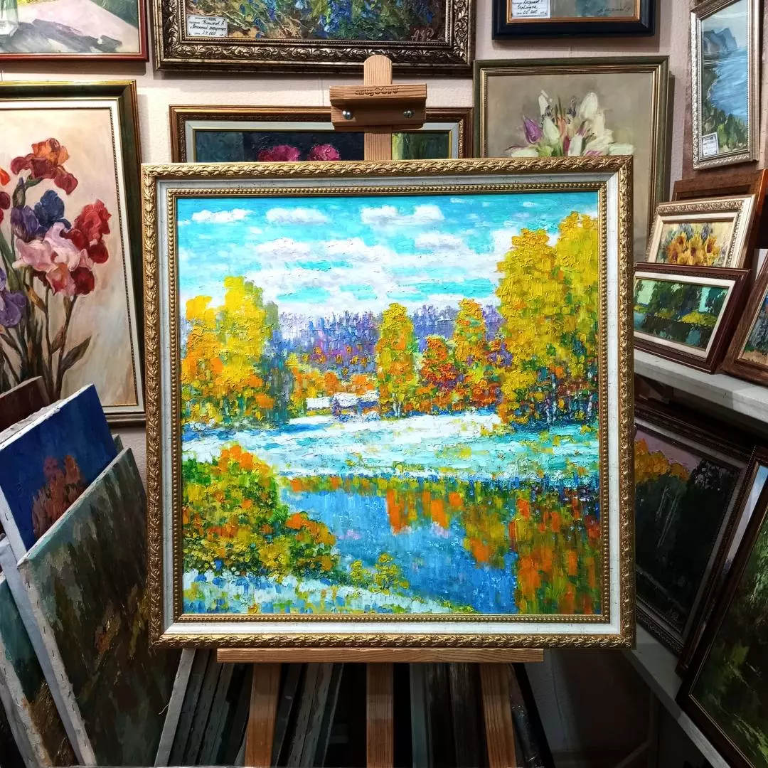 Картина. Сулеков Юрий Озеро, оргалит, масло, 61,5х61,5см. Авторская живопись.