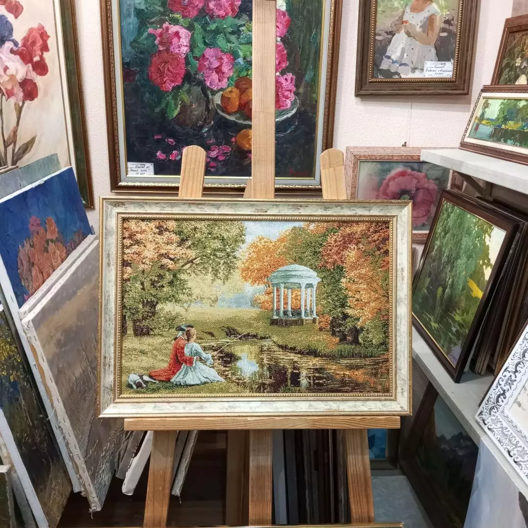 Гобелен в раме. Беседка. 41х56 см
