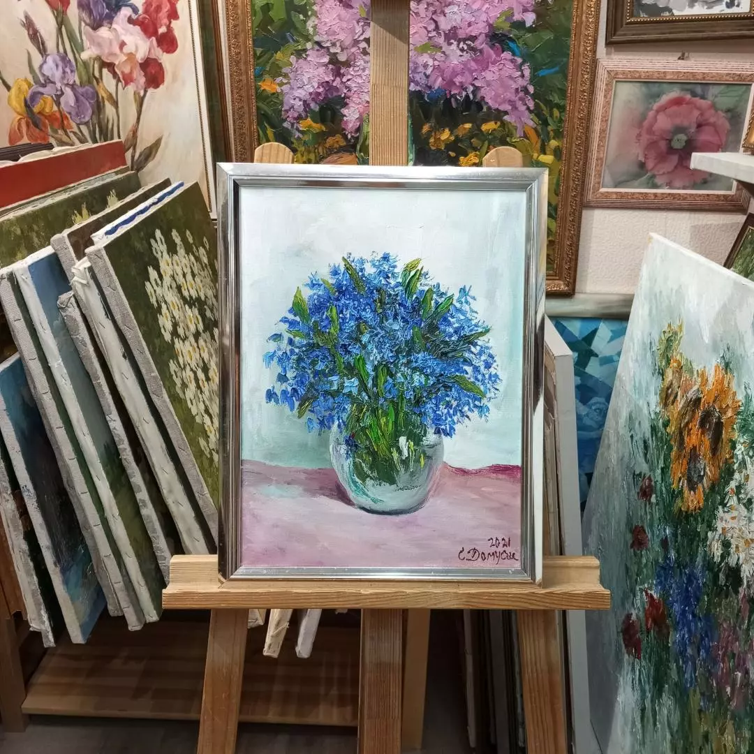 Картина. Стефан Домусчи. Подснежники. Холст, масло. 40х30 см. Авторская живопись.