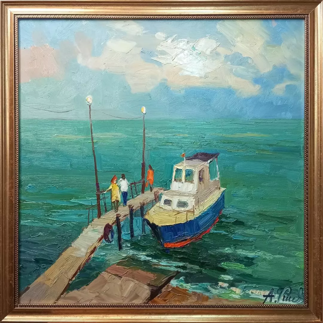 Картина. Александр Филиппов. На причале Ордженекидзе. Холст, масло. 60х60 см. Авторская живопись.
