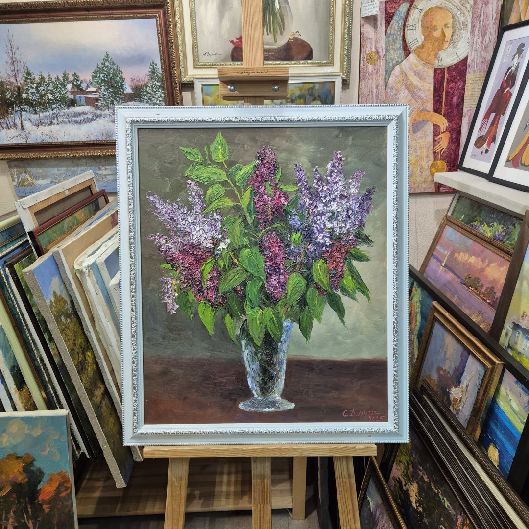 Картина. Стефан Домусчи. Сирень 2 2025г. Холст, картон, масло. 60х50 см. Авторская живопись.