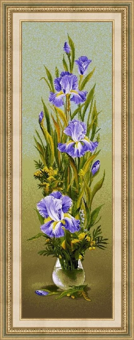 Гобелен в раме. Ирисы вертикальные. 129х47 см