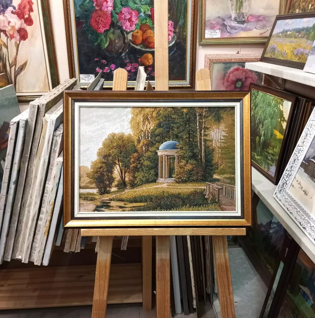 Гобелен в раме. Беседка в парке осень евро, габ 40х54 см, 715-10