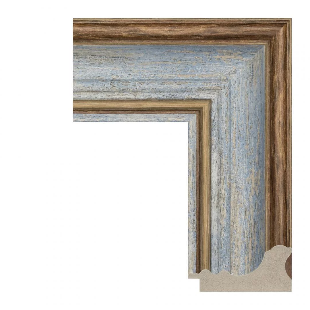 Рама багетная 50x50 для картин и зеркал, синяя-коричневая - 5,7 см, классическая, пластиковая, с креплением, 718-17
