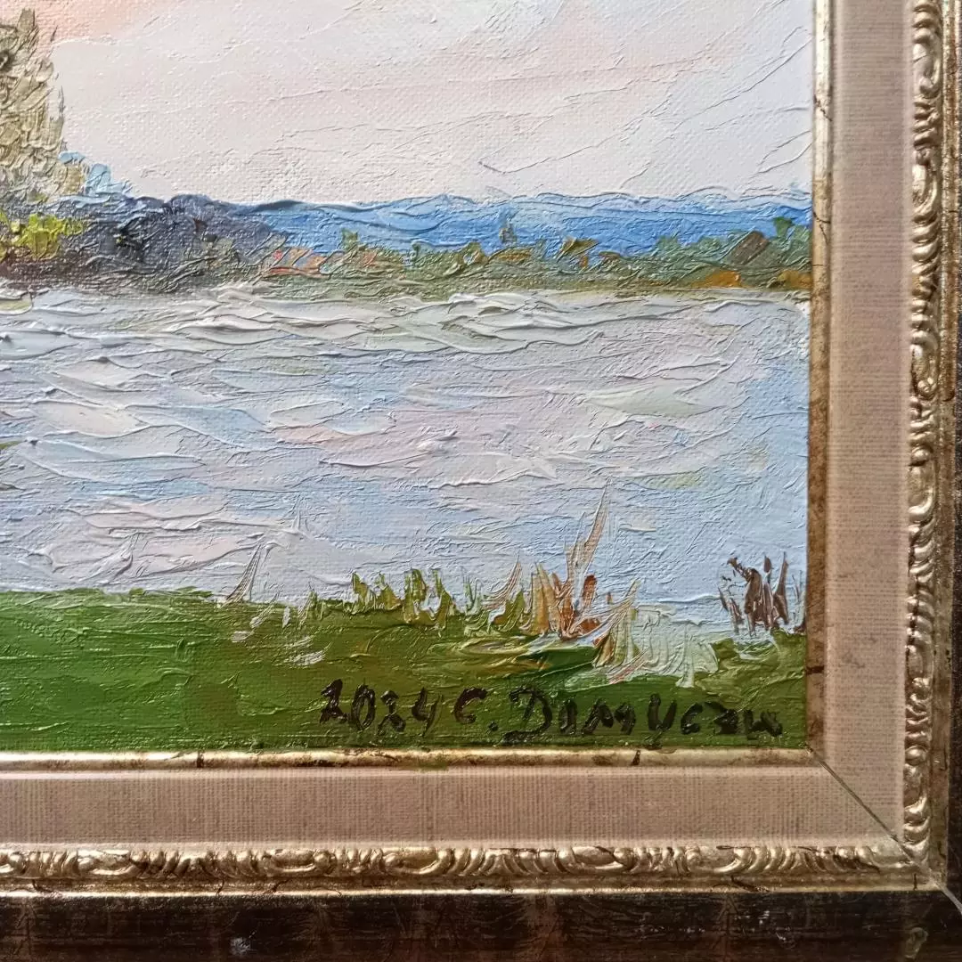 Картина. Стефан Домусчи. Разлив Хопра. Холст, картн, масло. 25х40 см. Авторская живопись.