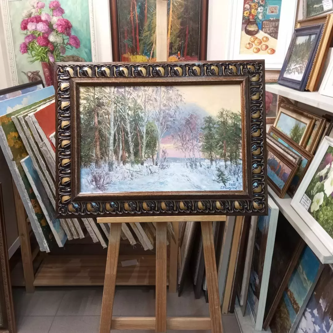 Картина. Стефан Домусчи  Закат в лесу, холст, масло, 40х60 см. Авторская живопись.