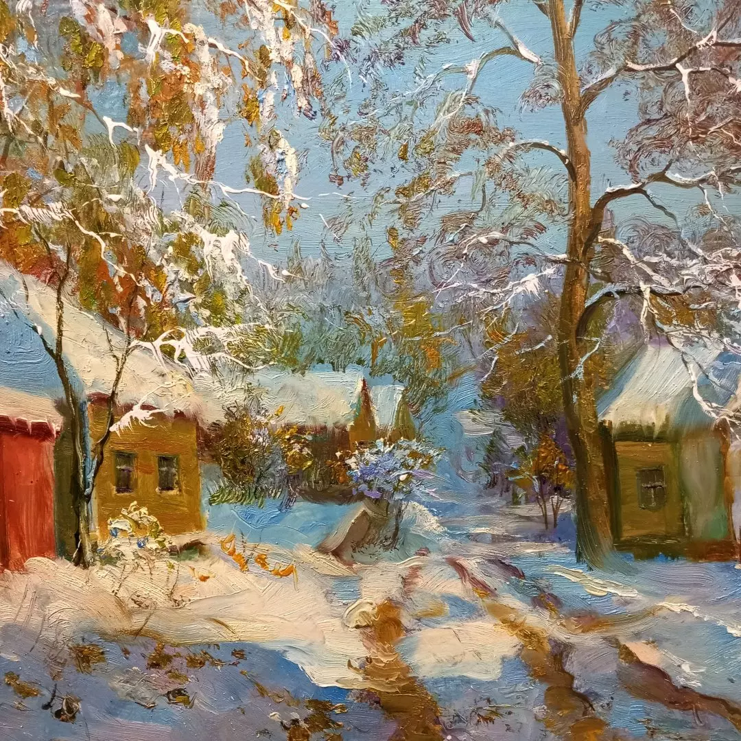 Картина. Виктор Бойченко. Зимний Воронеж. Картон, масло. 52х64 см. Авторская живопись.