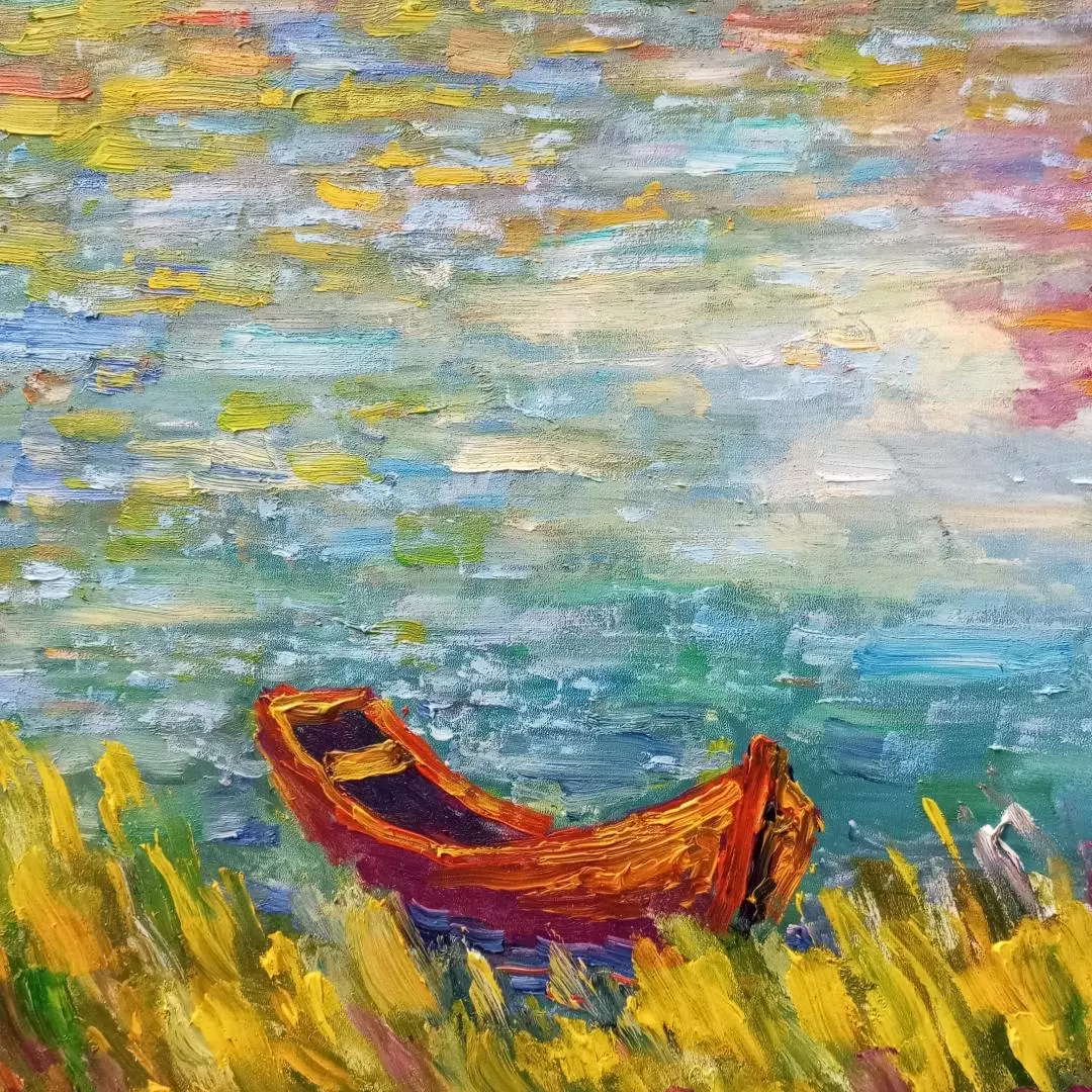 Картина. Сулеков Юрий. Лодочка, оргалит, масло, 61х71. Авторская живопись.