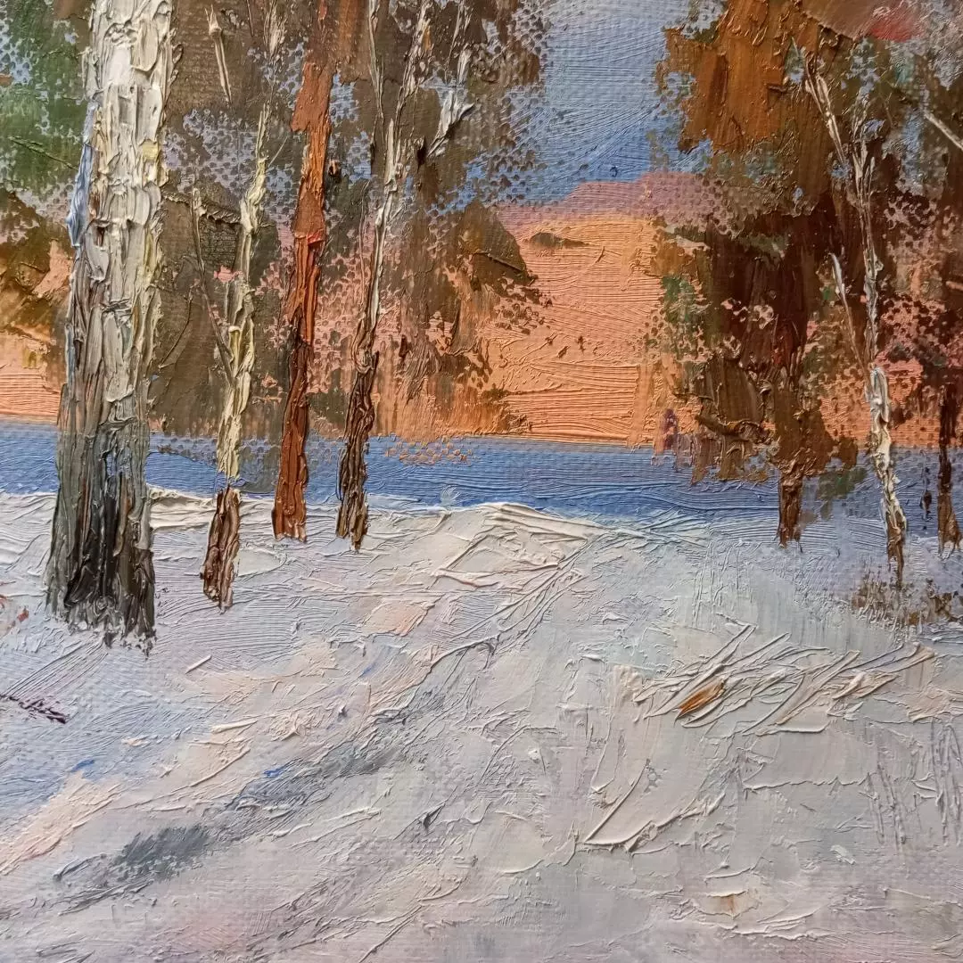 Картина. Стефан Домусчи. Зимний закат. Холст, масло. 50х70 см. Авторская живопись.