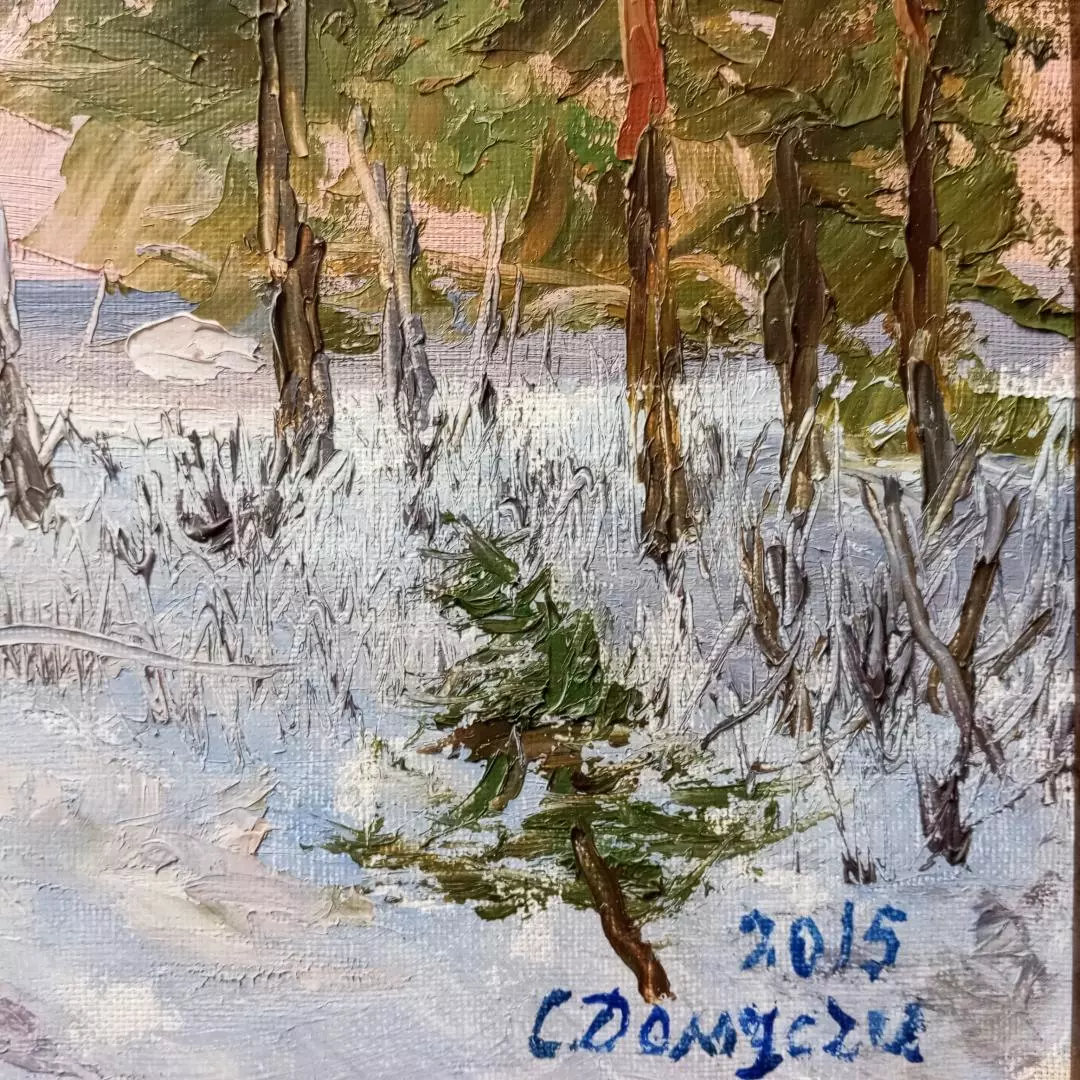 Картина. Стефан Домусчи  Закат в лесу, холст, масло, 40х60 см. Авторская живопись.