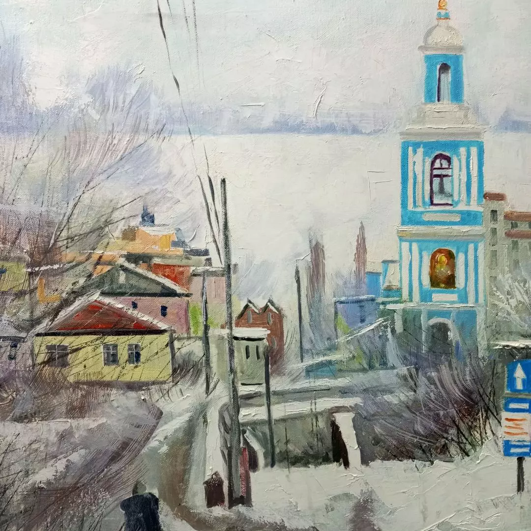 Картина. Владимир Попов Никольский храм, холст, масло, 50х70 см. Авторская живопись.
