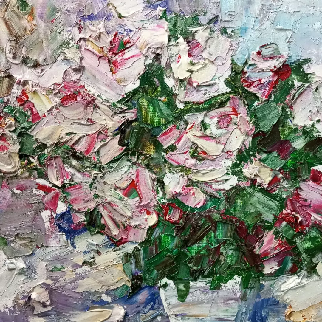 Картина. Инна Москалева. Розы. Холст, картон, масло. 40х50 см. Авторская живопись.