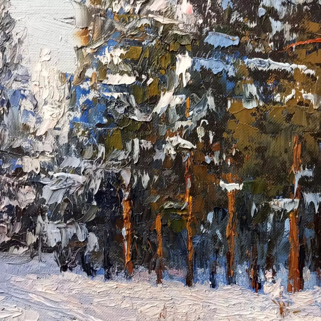 Картина. Стефан Домусчи Солнечный день в лесу, холст, картон, масло, 45х62 см. Авторская живопись.