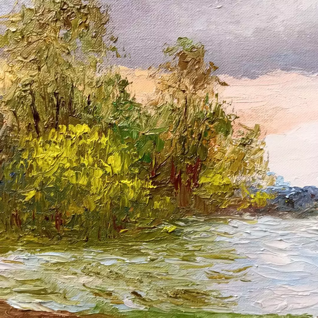 Картина. Стефан Домусчи. Разлив Хопра. Холст, картн, масло. 25х40 см. Авторская живопись.