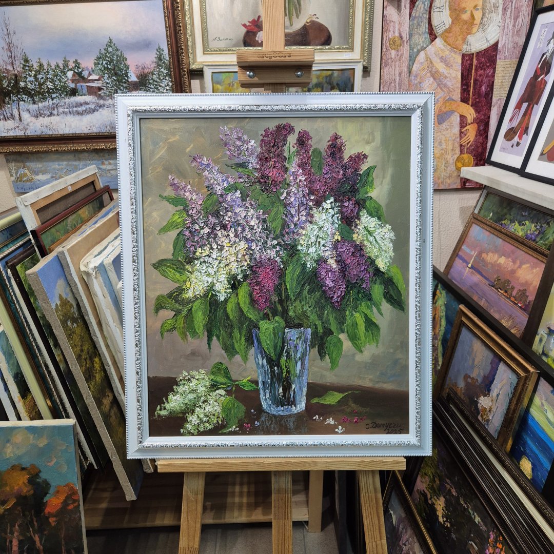 Картина. Стефан Домусчи. Сирень 1 2025г. Холст, картон, масло. 60х50 см. Авторская живопись.