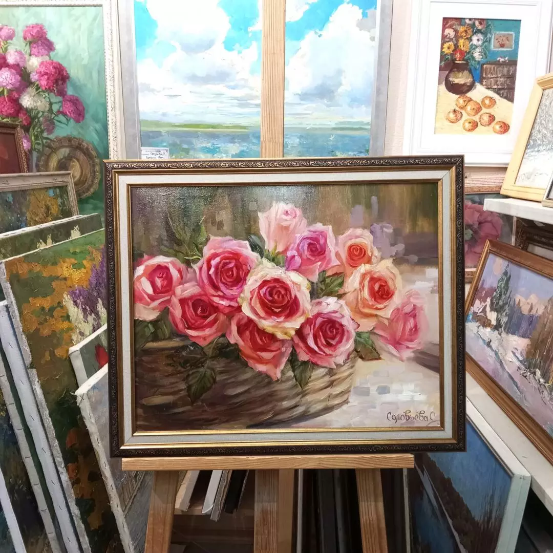 Картина. Светлана Соловьева. Букет роз. Холст, масло. 40х50 см. Авторская живопись.