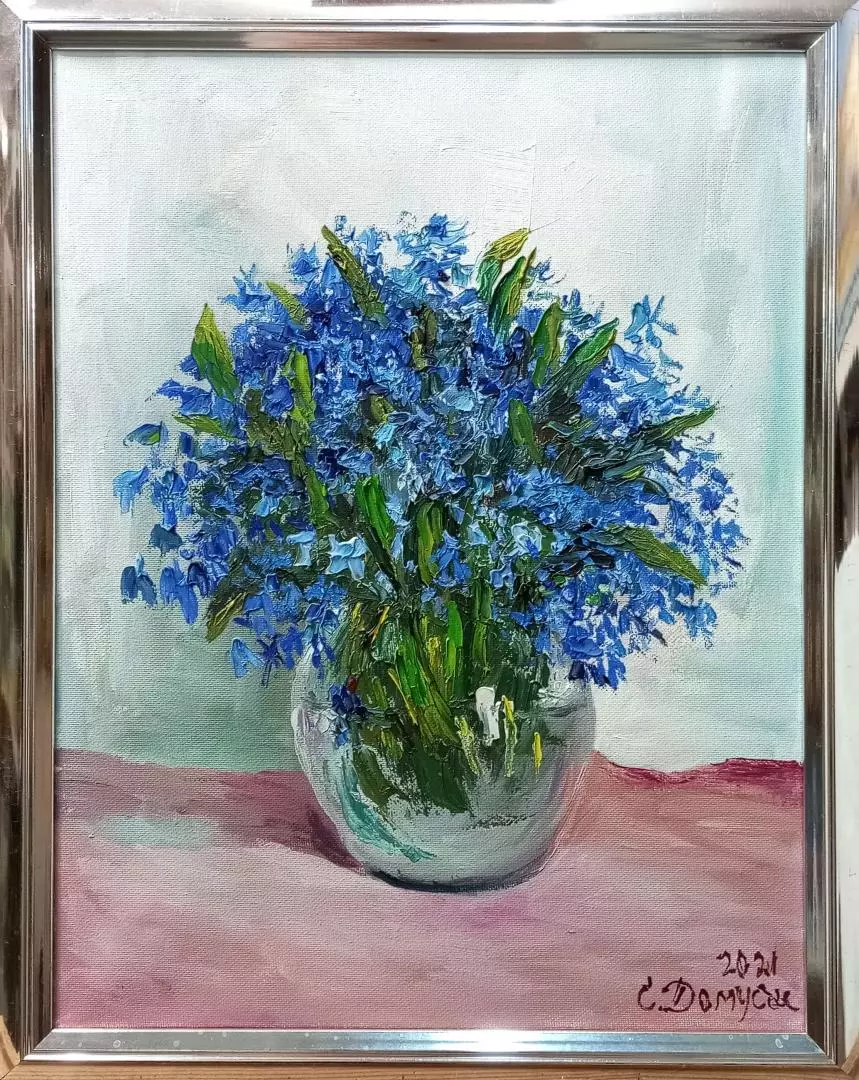 Картина. Стефан Домусчи. Подснежники. Холст, масло. 40х30 см. Авторская живопись.