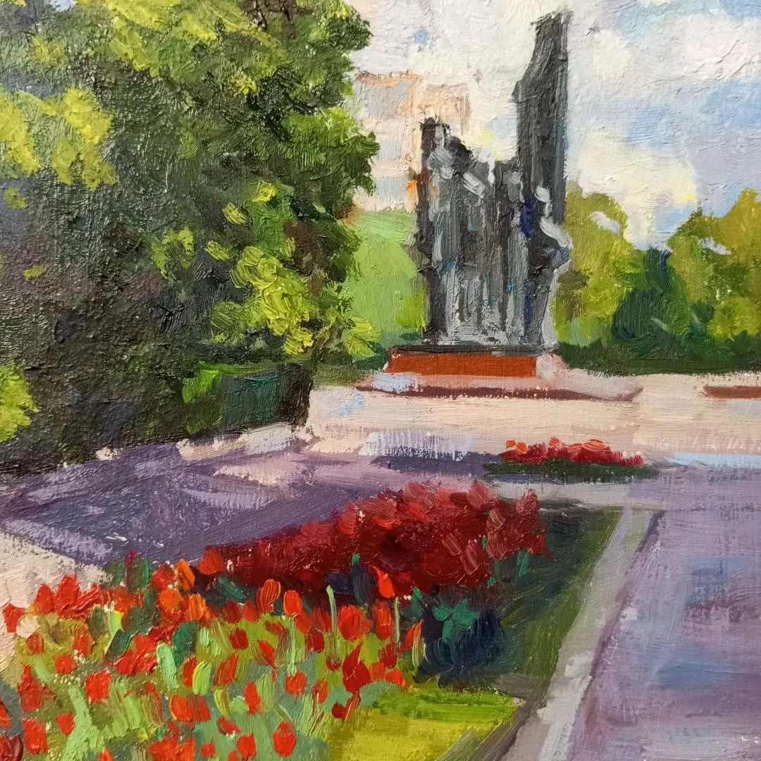Картина. Анна Письменскова (Зайцева). Площадь победы. Картон, масло. 20х20 см. Авторская живопись.