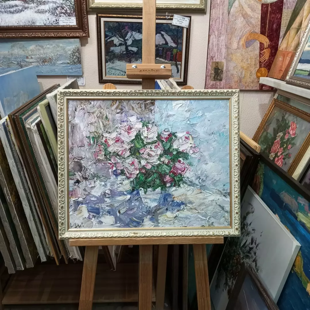 Картина. Инна Москалева. Розы. Холст, картон, масло. 40х50 см. Авторская живопись.