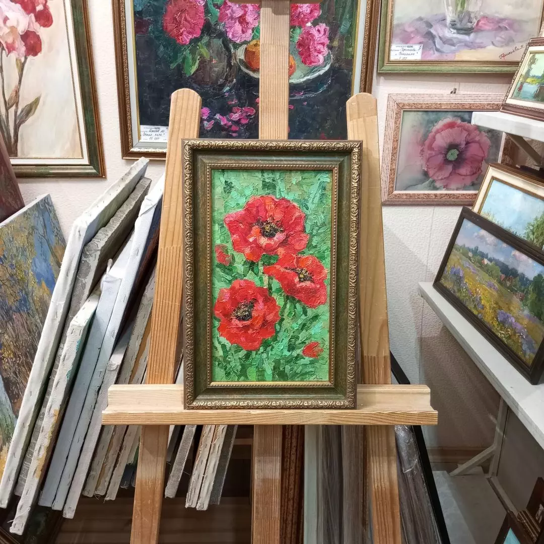 Картина. Лолита Серебрянская-Симонян Маков цвет, холст, масло, 30х17 см. Авторская живопись.