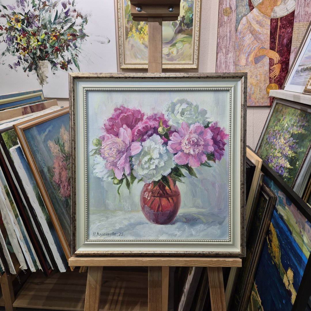 Картина. Наталья Воронкова.Букет ароматных пионов. Холст, масло. 42х40см. Авторская живопись.