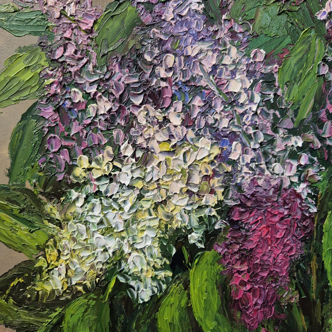 Картина. Стефан Домусчи. Сирень 1 2025г. Холст, картон, масло. 60х50 см. Авторская живопись.