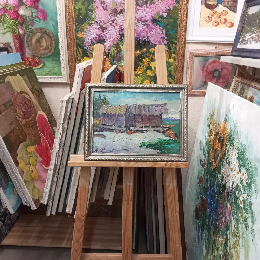 Картина. Александр Филиппов. Рыбацкие сараи. Картон, масло. 25х35 см. Авторская живопись.