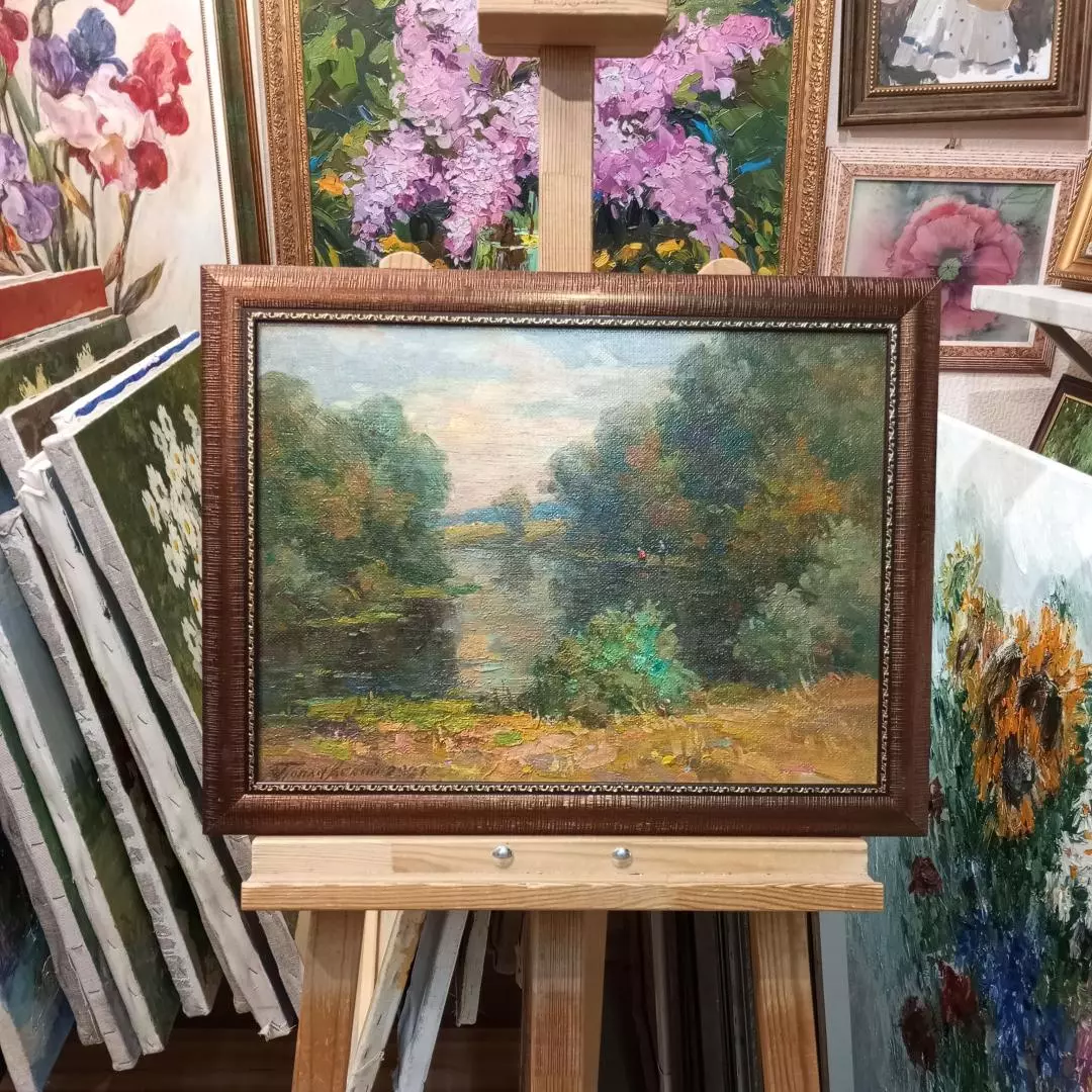 Картина. Александр Поплавский. Утро в начале осени. Оргалит, масло, 35х47 см. Авторская живопись.