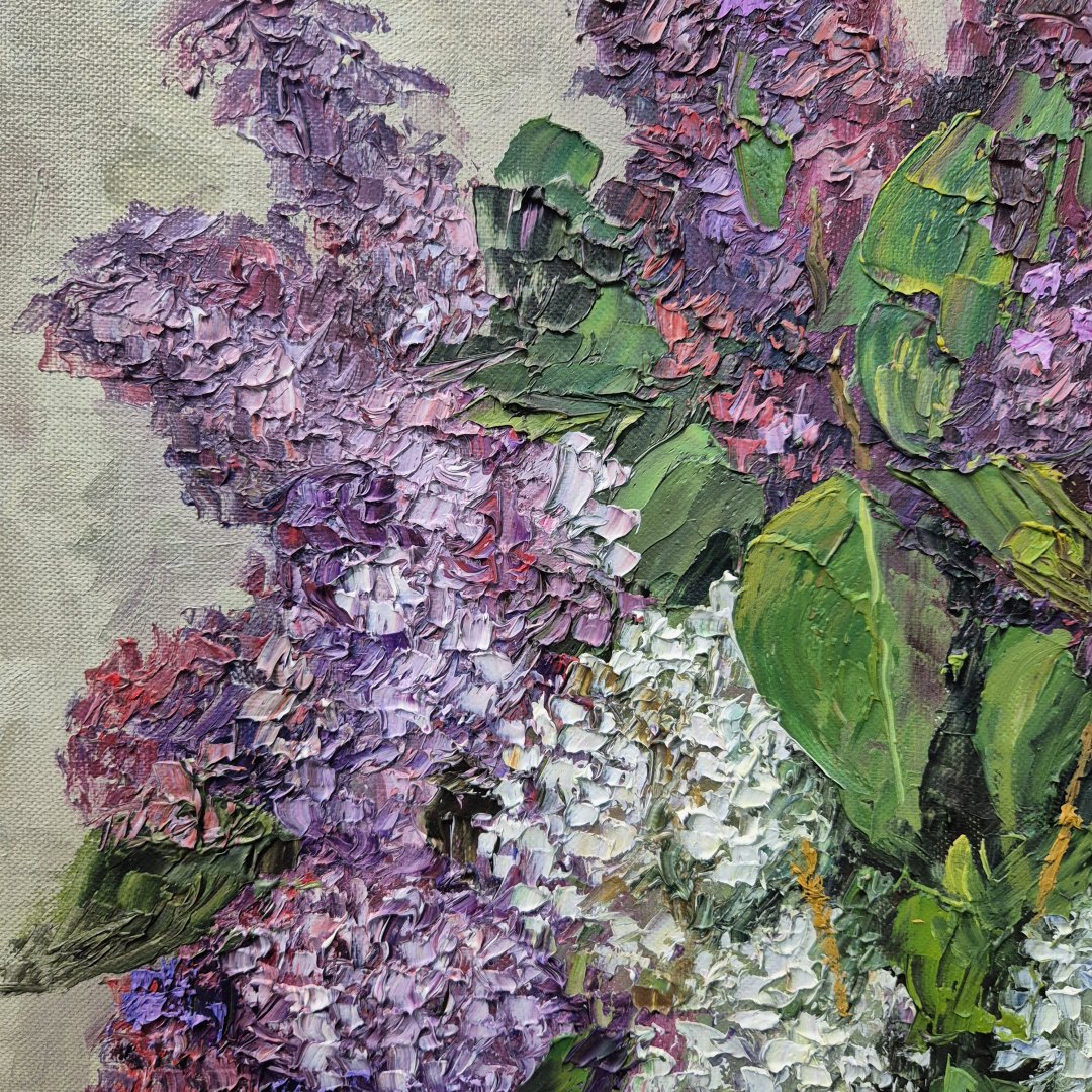 Картина. Стефан Домусчи. Сирень 2018г. Холст, картон, масло. 61х50 см. Авторская живопись.