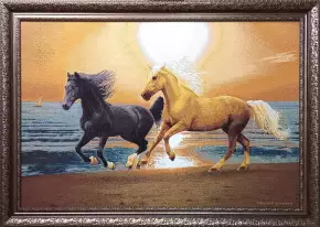 Гобелен в раме. Арабские скакуны. 80х101 см