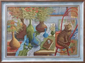 Гобелен в раме. Натюрморт с хрустальными кубиками, габ 55х75