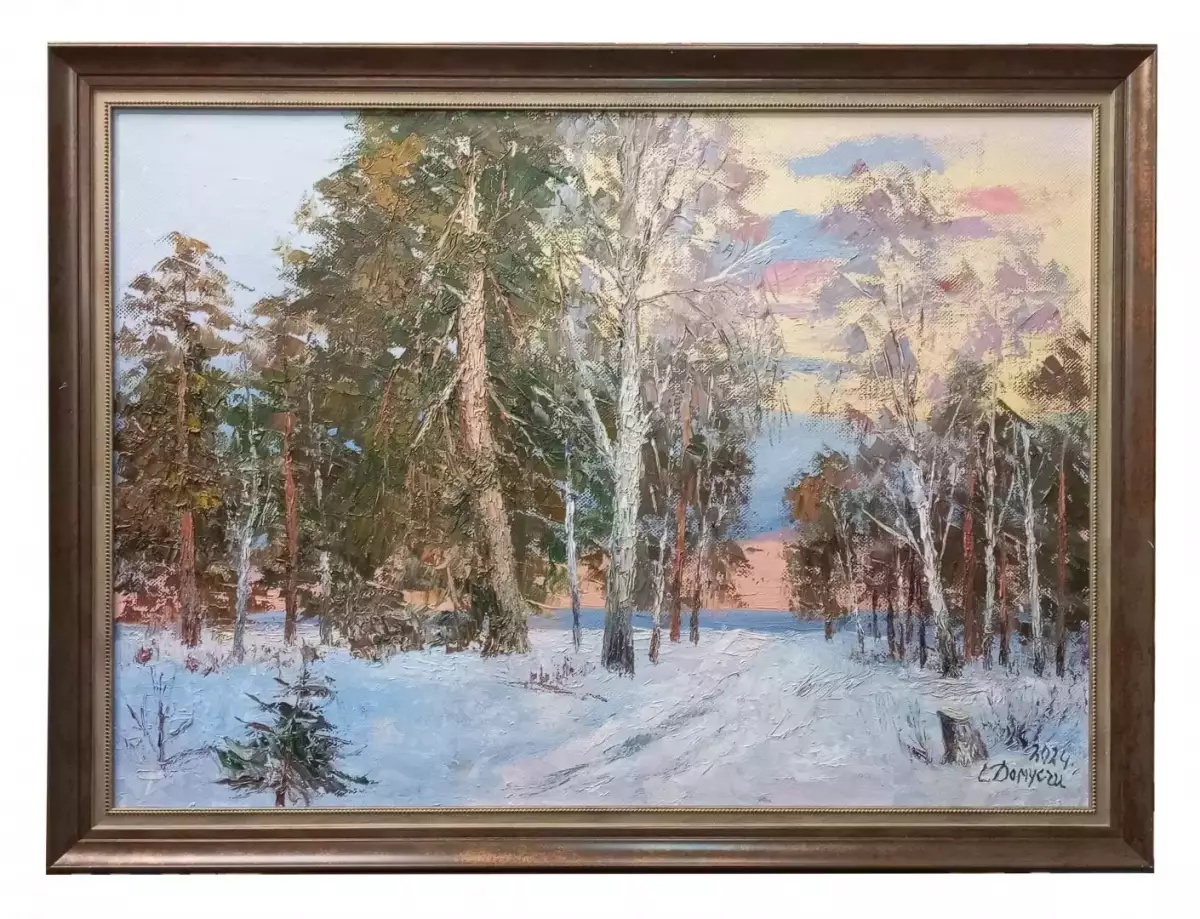 Картина. Стефан Домусчи. Зимний закат. Холст, масло. 50х70 см. Авторская живопись.