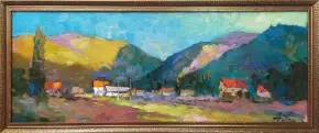 Картина. Александр Филиппов Утро в горах, холст, масло, 30х80 см. Авторская живопись.