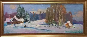 Картина. Александр Филиппов. На краю села. Холст, масло. 30х80 см. Авторская живопись.