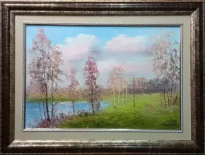 Картина. Стефан Домусчи. Весна в Петровском. Холст, картон, масло. 40х60 см. Авторская живопись.