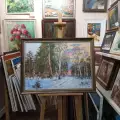 Картина. Стефан Домусчи. Зимний закат. Холст, масло. 50х70 см. Авторская живопись.