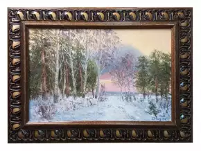 Картина. Стефан Домусчи  Закат в лесу, холст, масло, 40х60 см. Авторская живопись.