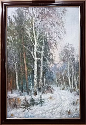 Картина. Стефан Домусчи.Березы у дороги. Холст, картон, масло. 61х41 см. Авторская живопись. 