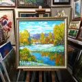 Картина. Сулеков Юрий Озеро, оргалит, масло, 61,5х61,5см. Авторская живопись.