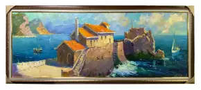 Картина. Александр Филиппов.Яркое солнце Адриатики. Холст, масло. 55х150 см. Авторская живопись.