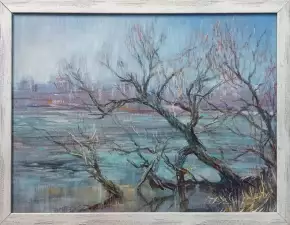 Картина. Ольга Ельчанинова. Бегущие деревья. Холст, картон, масло. 30х40 см. Авторская живопись.