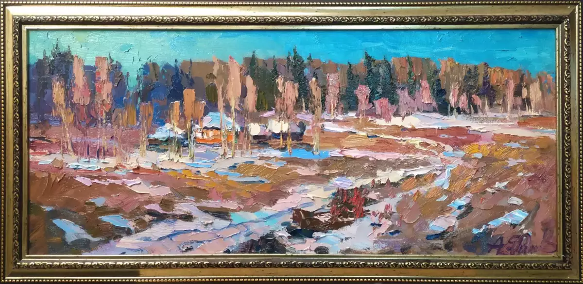 Картина. Александр Филиппов Уходящая зима, холст, масло, 30х70 см. Авторская живопись.