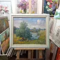 Картина. Александр Поплавский. Пейзаж с вербой. Холст, картон, масло. 42х50 см. Авторская живопись.